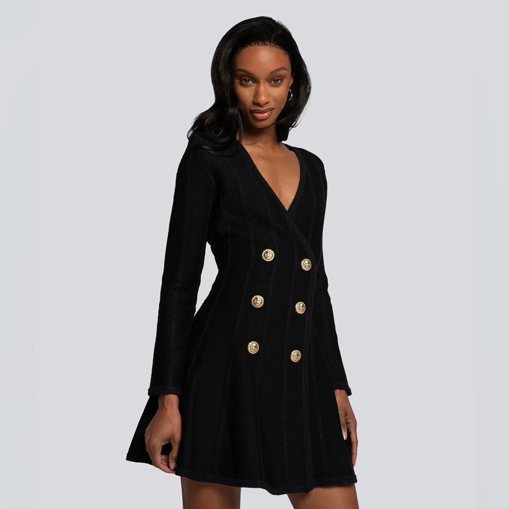 Elegant Black Double-Breasted Dress